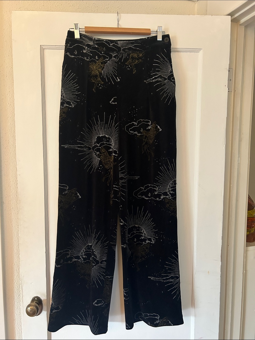 Disturbia Adelina Foil Print Velvet Trousers Fairy fae Whimsygoth new